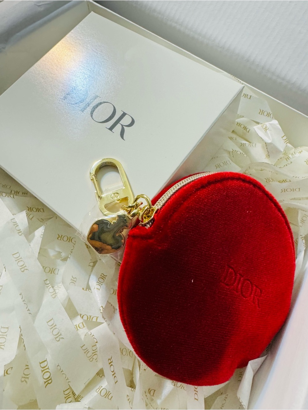 Dior Red Velvet Round Bag Charm Zip Key Pouch with Gold Hardware - Picture 4 of 4